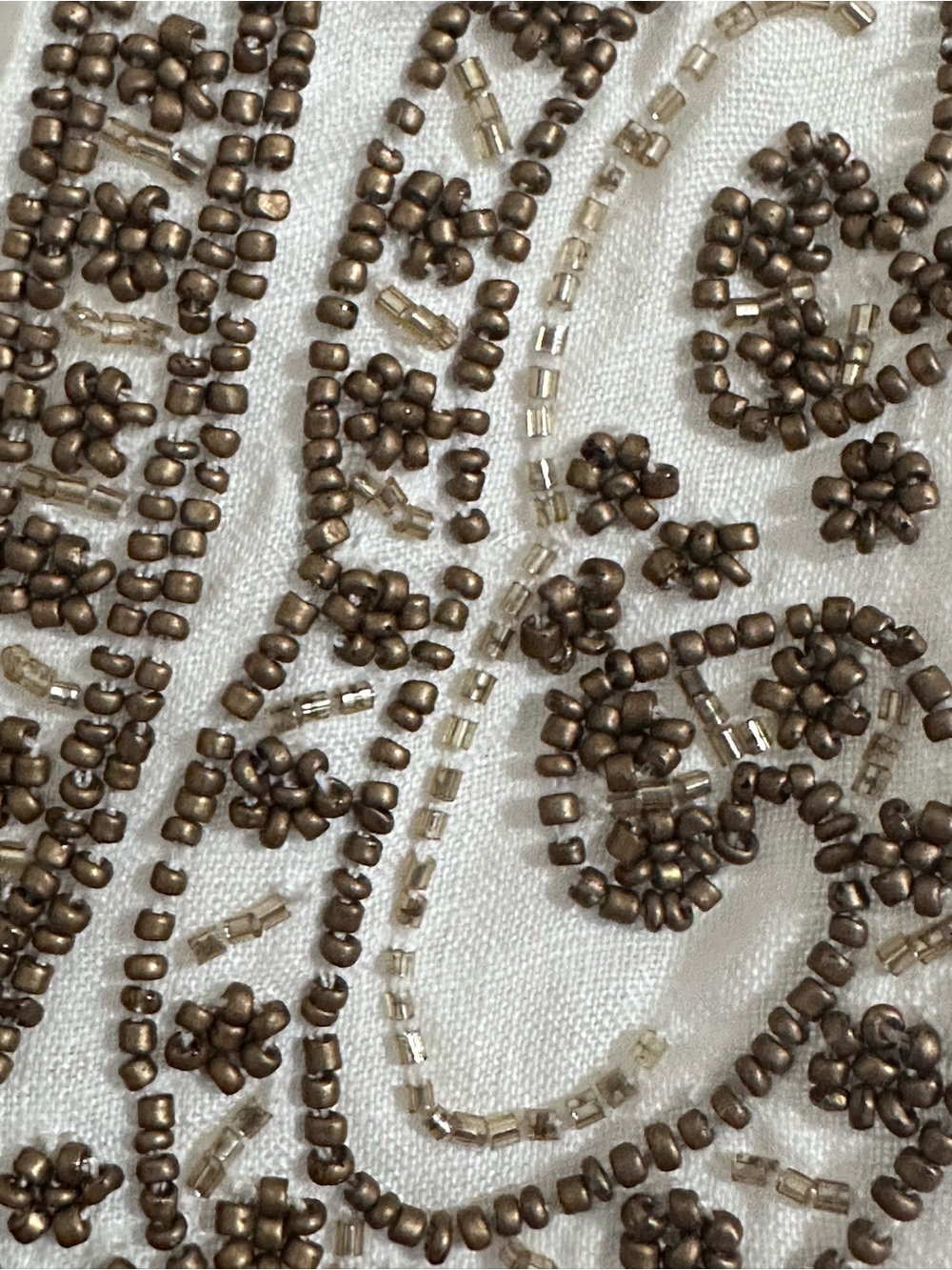 Chico’s White Linen Tunic Top Blouse M Beaded Embellished 3/4 Sleeve Boho - Picture 5 of 12